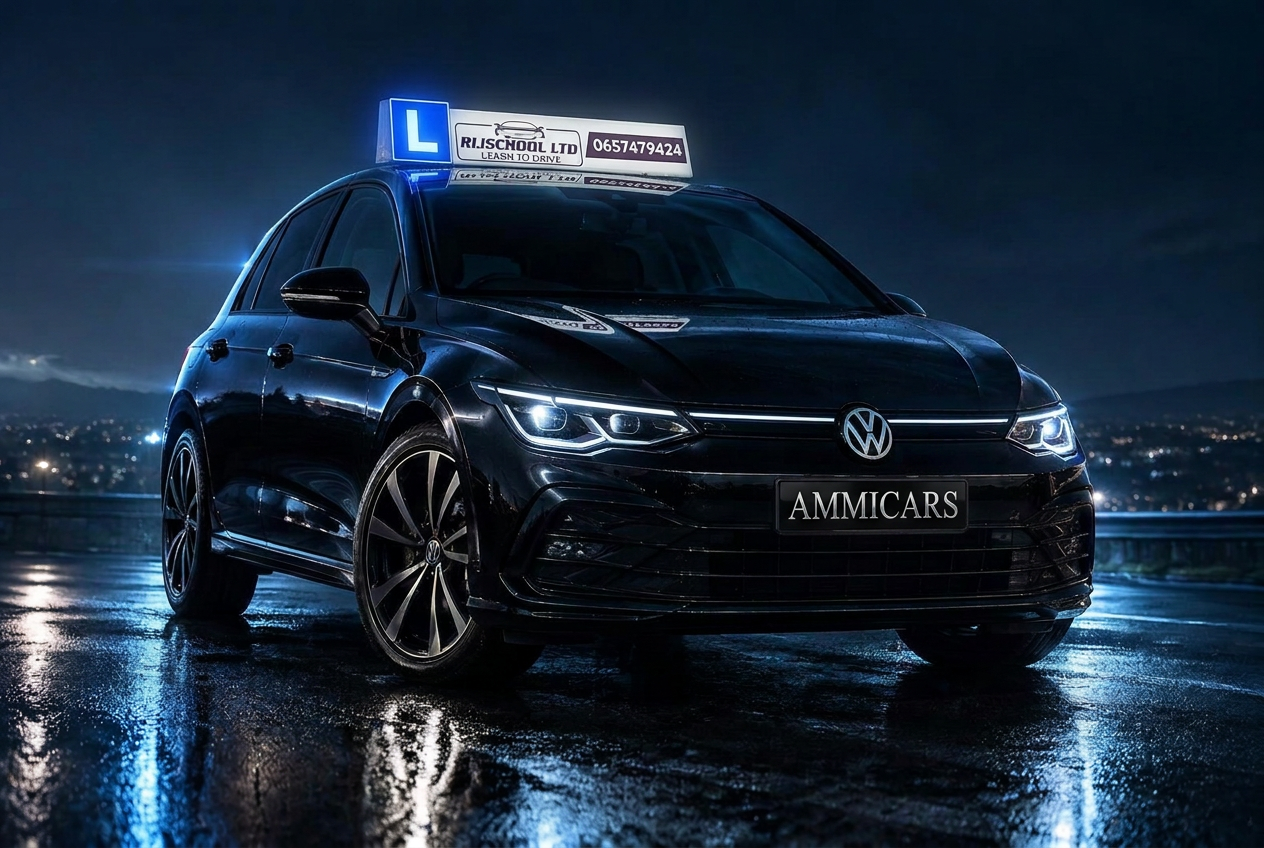 Zwarte lesauto van Rijschool LTD